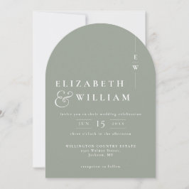 Invitación Arco de boda con código QR de monograma en verde s