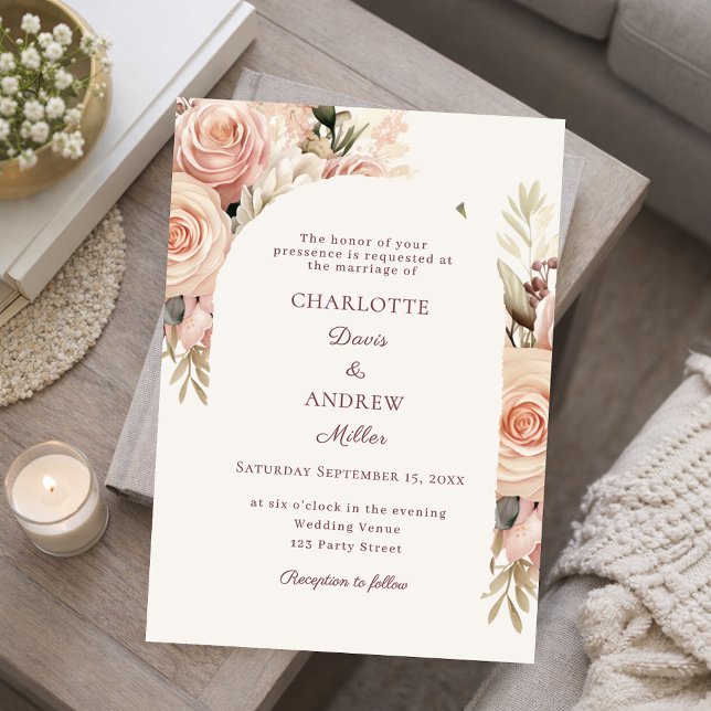 Invitación Arco de boda con flores de rosa polvorienta marfil (Subido por el creador)