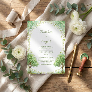 Invitación Arco de Boda de Árbol con Acuarela Verde Caprichos