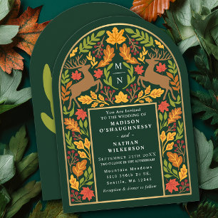 Invitación Arco de Boda de Ciervo del Bosque Encantado Verde