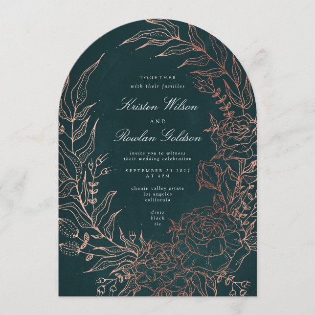 Invitación Arco de Boda de cobre de flores románticas (Anverso)