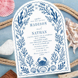 Invitación Arco de boda de concha de cangrejo náutico azul oc