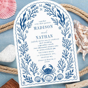 Invitación Arco de boda de concha de cangrejo náutico azul oc