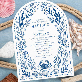 Invitación Arco de boda de concha de cangrejo náutico azul oc