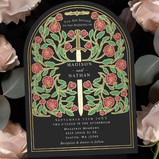 Invitación Arco de Boda de espadas medievales Black Royal (Subido por el creador)