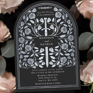 Invitación Arco de Boda de espadas plateadas de color negro r
