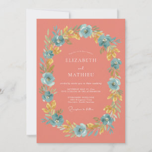 Invitación Arco de Boda de Flor Coral Azul