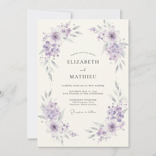 Invitación Arco de Boda de Flor de Lavanda (Anverso)