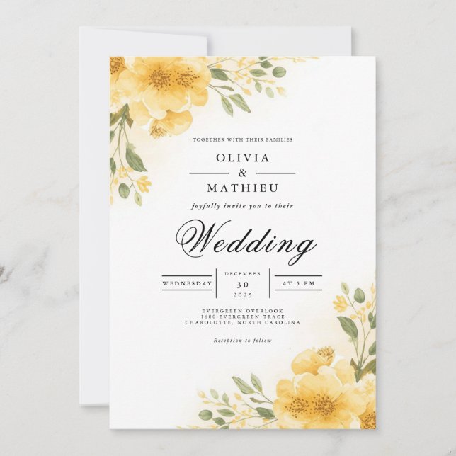 Invitación Arco de Boda de Flor de Oro (Anverso)