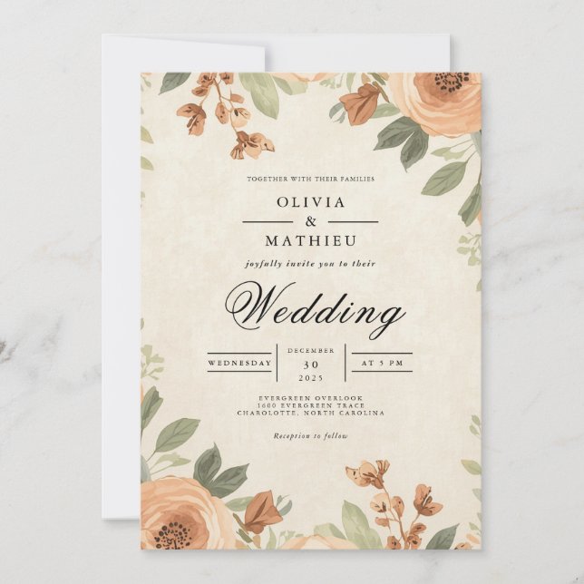 Invitación Arco de Boda de Flor de Otoño Cálido (Anverso)