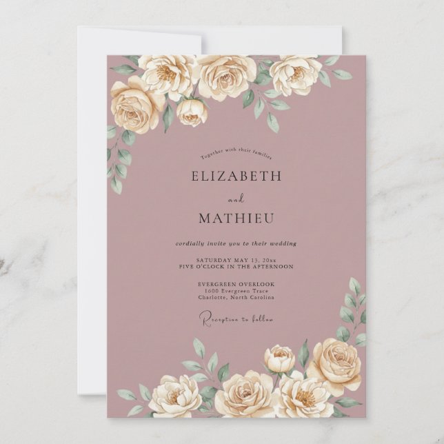 Invitación Arco de boda de flor de rosa polvorienta (Anverso)