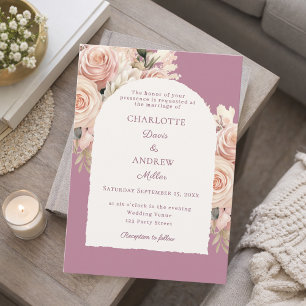 Invitación Arco de boda de florales rosa polvorienta marfil m
