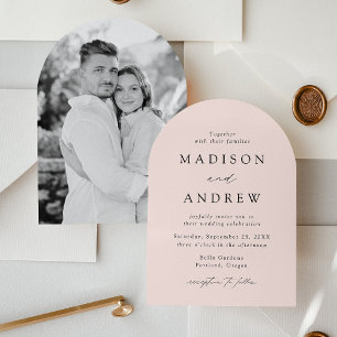 Invitación Arco de Boda de Foto con Tinta Rosada de Letra Cur