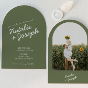 Invitación Arco de Boda de Foto de Verano Caprichoso Verde Mo