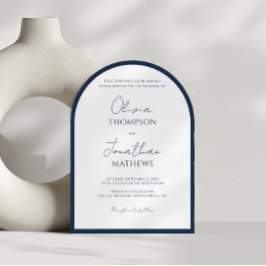Invitación Arco de boda de guion cuadrado azul marino simple