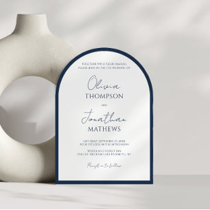 Invitación Arco de boda de guion cuadrado azul marino simple