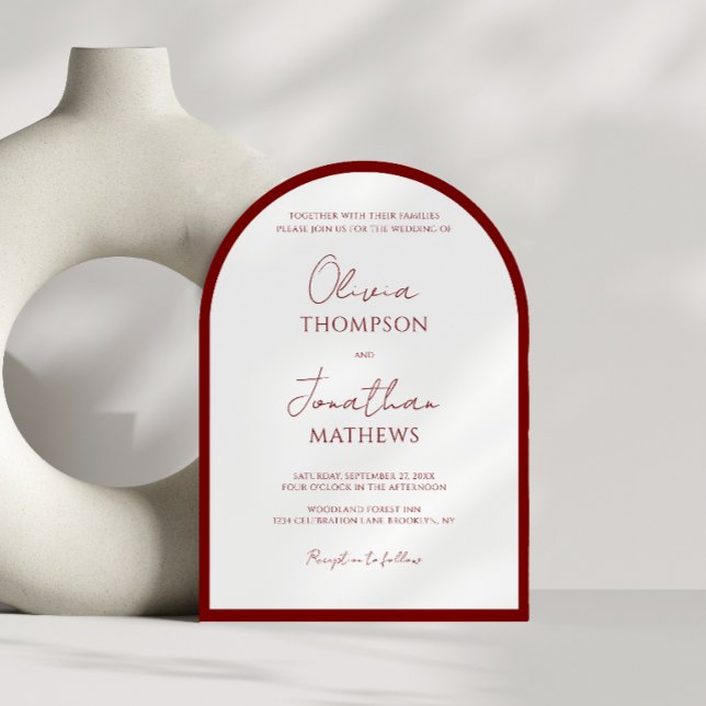 Invitación Arco de boda de guión rojo simple de Crimson (Subido por el creador)