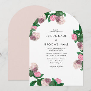 Invitación Arco de boda de hortensias rosadas con follaje flo