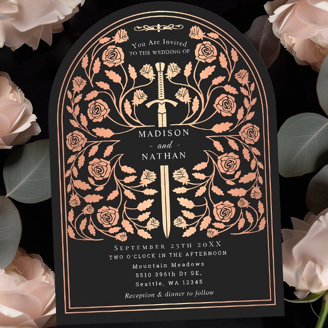 Invitación Arco de Boda de la Espada Dorada Real Negra (Subido por el creador)