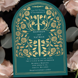 Invitación Arco de Boda de la Espada Real verde azulada
