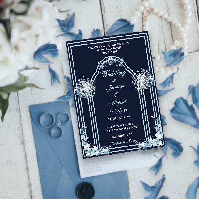Invitación Arco de Boda de la Marina Floral de Boho azul turb (Subido por el creador)
