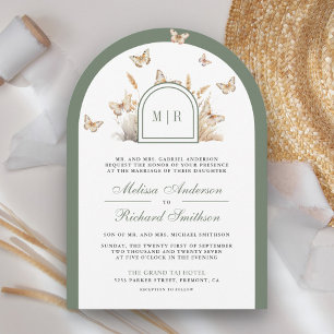 Invitación Arco de Boda de Mariposa de Flor Silvestre Beige V