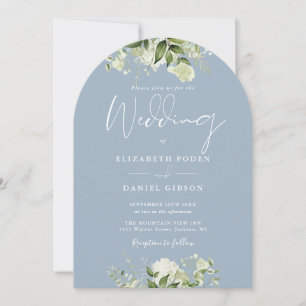 Invitación Arco de boda de monograma floral de verde azul pol