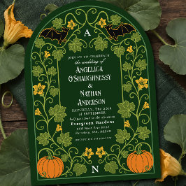 Invitación Arco de Boda de Otoño Floral con Murciélagos Gótic