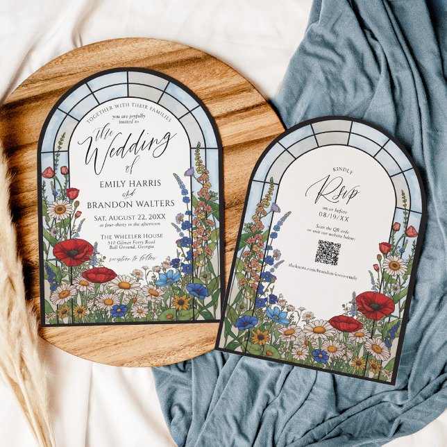 Invitación Arco de boda de vidrio emplomado con flores silves (Subido por el creador)