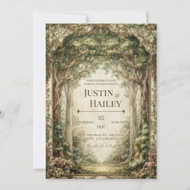 Invitación Arco de Boda del Bosque Floral Ornamentado (Anverso)