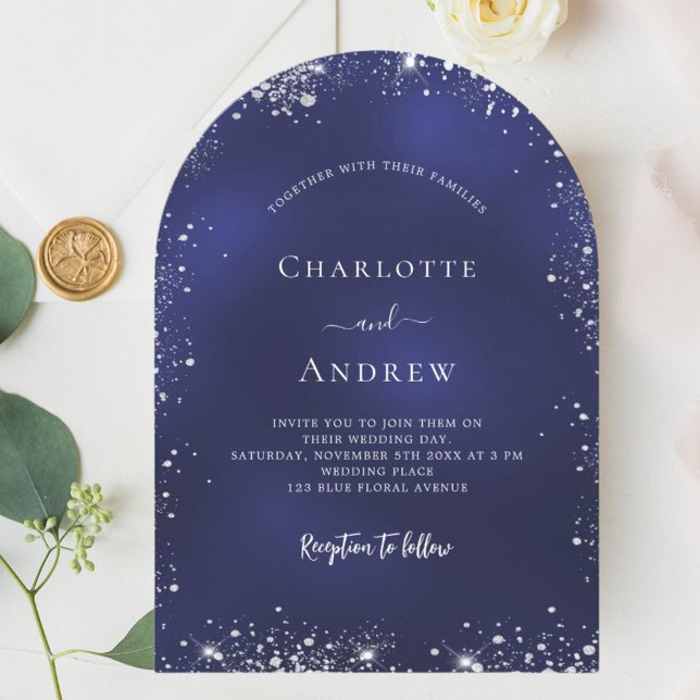 Invitación Arco de boda del purpurina azul marino (Subido por el creador)