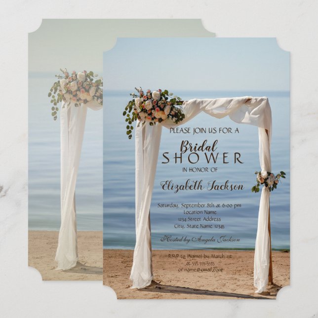 Invitación Arco de Boda en la Playa Flores Regalo de Boda (Anverso / Reverso)