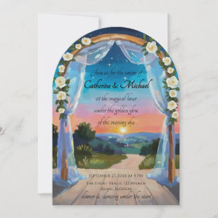 Invitación Arco de boda en la puesta del sol crepuscular en l
