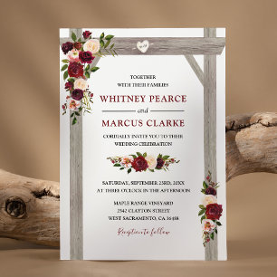 Invitación Arco de boda floral boho rústico rosa borgoña