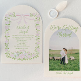 Invitación Arco de boda floral de lazo verde rosa verano Foto