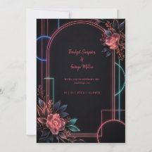 Arco de boda floral de neón romántico resplandecie