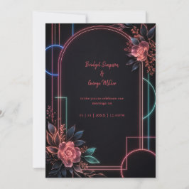 Invitación Arco de boda floral de neón romántico resplandecie