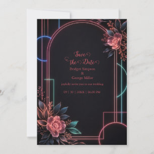 Invitación Arco de boda floral de neón romántico resplandecie