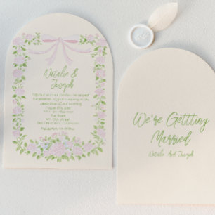 Invitación Arco de boda floral de verano de lazo verde rosa d