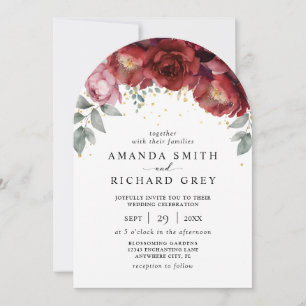 Invitación Arco de boda floral rojo burdeos minimalista moder