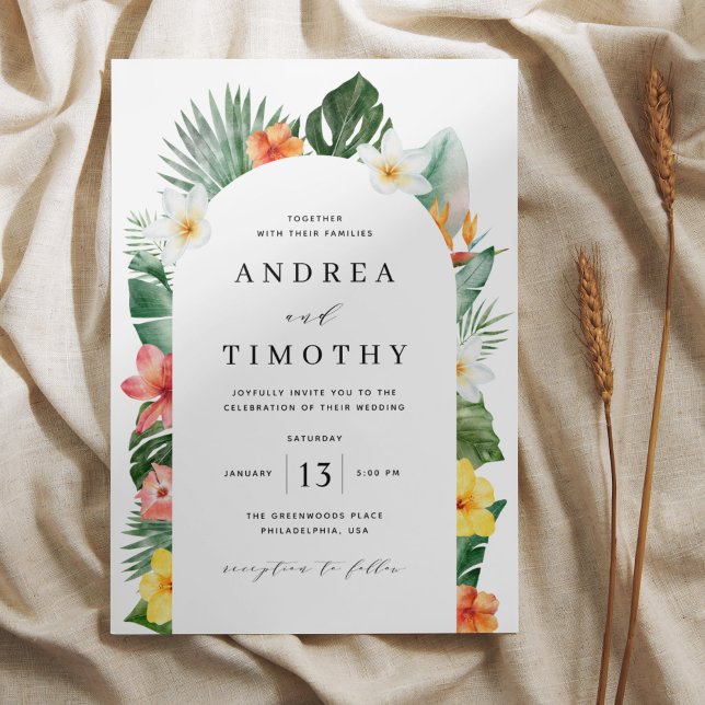 Invitación Arco de boda floral tropical acuarela (Subido por el creador)