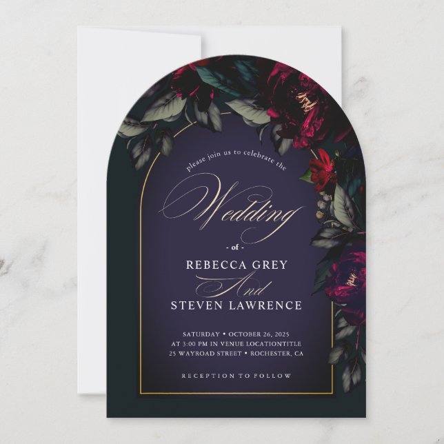 Invitación Arco de boda floral turquesa rojo oscuro temperame (Anverso)