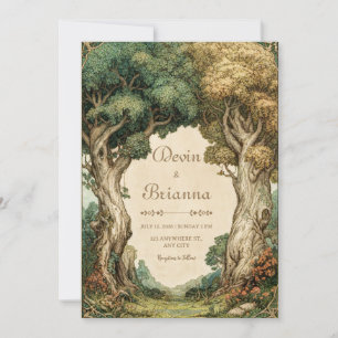 Invitación Arco de Boda Ilustrativo Vintage del Bosque