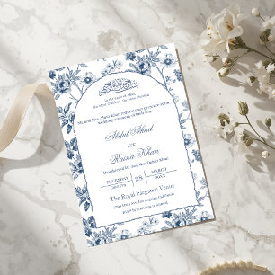 Invitación Arco de boda islámico musulmán floral blanco y azu