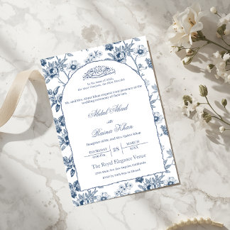 Invitación Arco de boda islámico musulmán floral blanco y azu