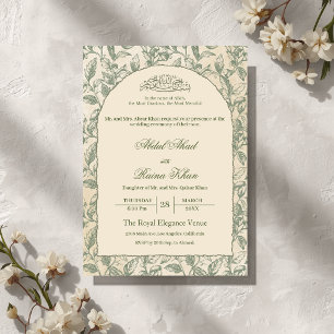 Invitación Arco de boda islámico musulmán floral verde salvia