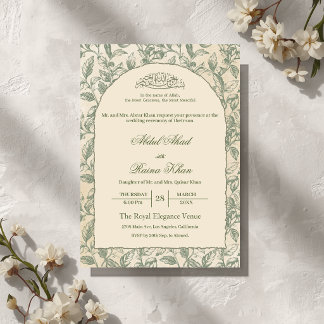 Invitación Arco de boda islámico musulmán floral verde salvia