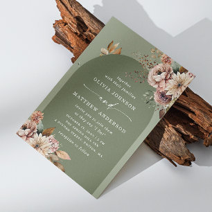 Invitación Arco de boda verde oliva apagado   Boho Dusty Sage