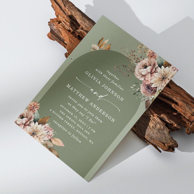 Invitación Arco de boda verde oliva apagado | Boho Dusty Sage (Subido por el creador)
