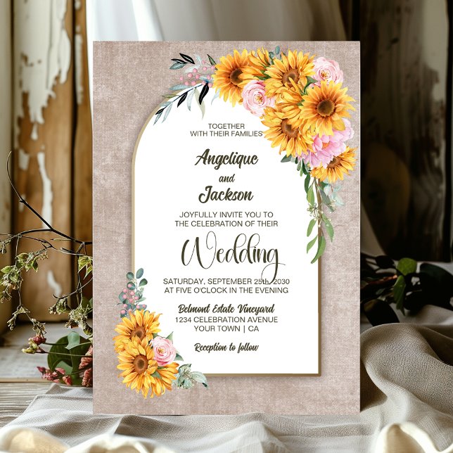 Invitación Arco de Bodas de Girasoles Rústicos (Subido por el creador)